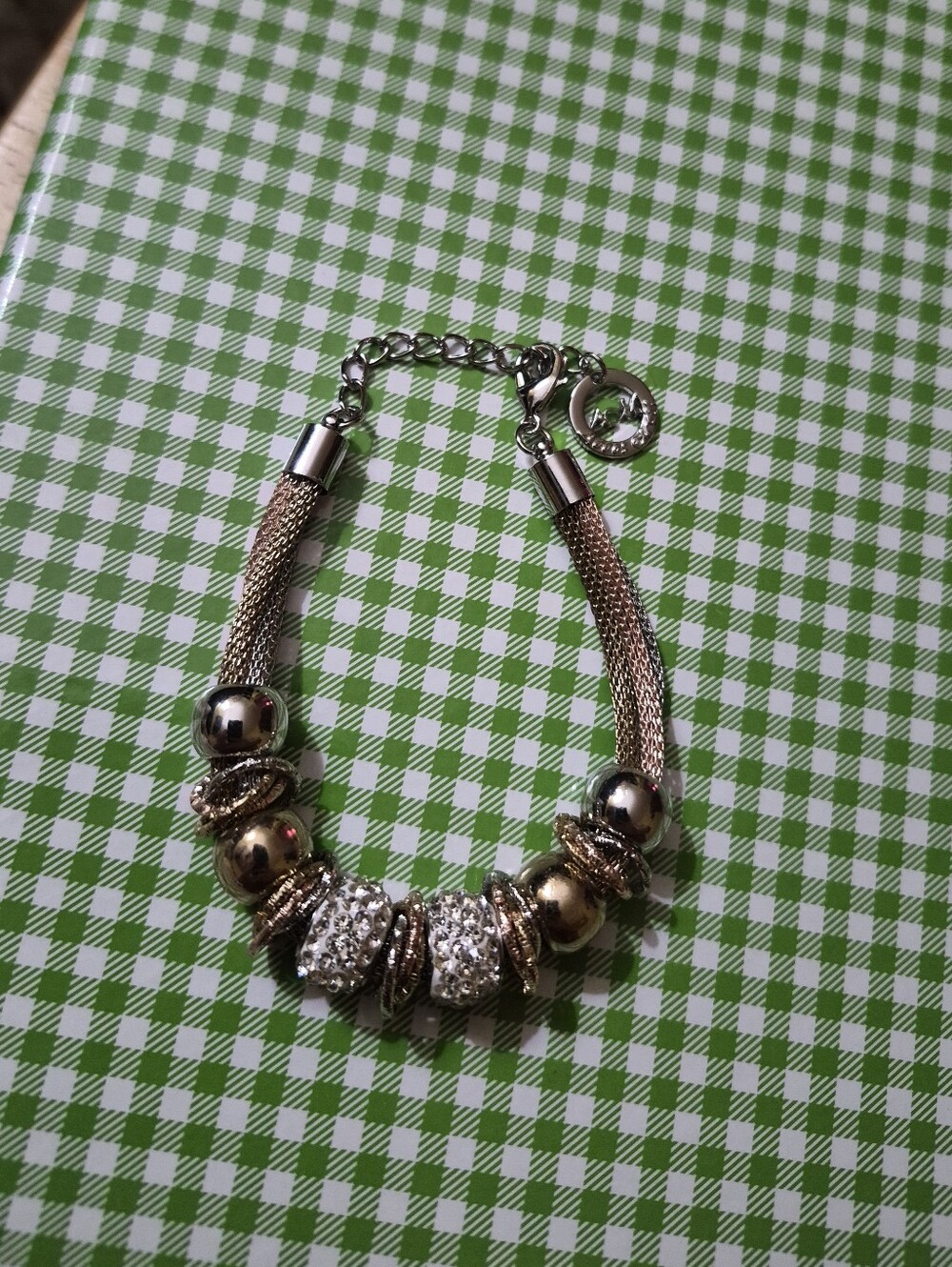 ACM Tri-Tone Popcorn Chain Slider Charm Bracelet Rhinestone